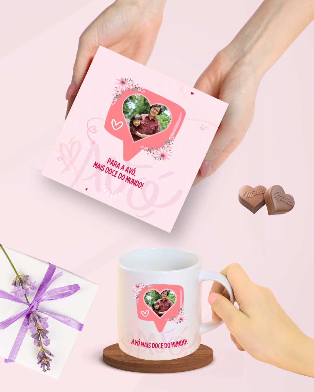 Caixa de Bombons Milka e Caneca Personalizada para a Mais Doce Avó