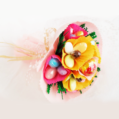 Bouquet Redondo com 25 Amêndoas variadas e Bombom para oferecer a Padrinhos ou Afilhados