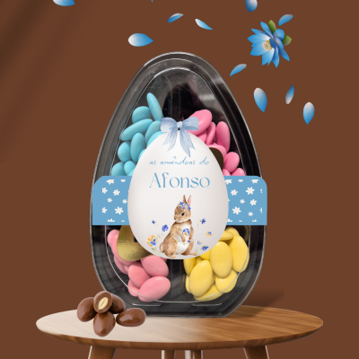 Caixa&#x20;de&#x20;Am&#x00EA;ndoas&#x20;formato&#x20;Ovo&#x20;Personalizada&#x20;com&#x20;Nome&#x20;do&#x20;Afilhado