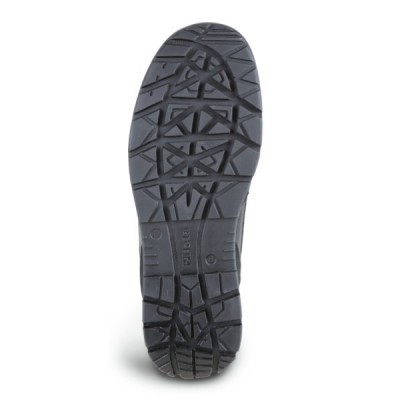 Sola preta de sapato com padrão geométrico e logo Ecco