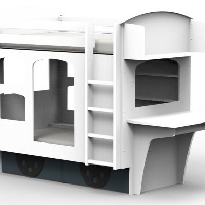 Beliche Infantil em Forma de Carruagem de Comboio com Gavetas e Secretária Beliche Infantil em Forma de Carruagem de Comboio com Gavetas e Secretária