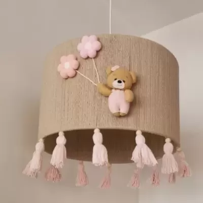 Candeeiro Teto URSO com Balão Flor Rosa