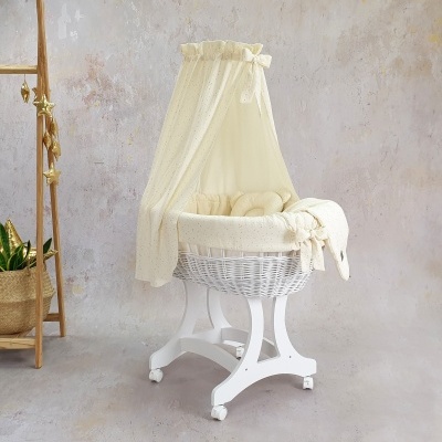 Cesta Moisés de Vime Branco EMMA com Roupa de Cama