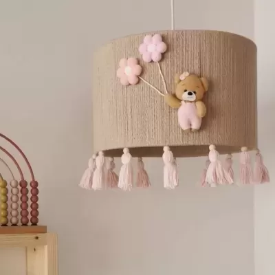 Candeeiro Teto URSO com Balão Flor Rosa