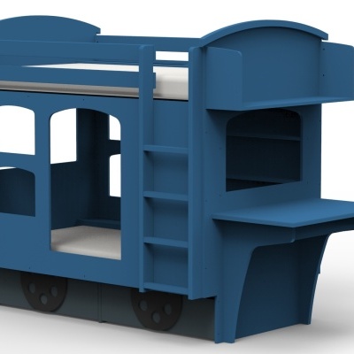 Beliche Infantil em Forma de Carruagem de Comboio com Gavetas e Secretária Beliche Infantil em Forma de Carruagem de Comboio com Gavetas e Secretária