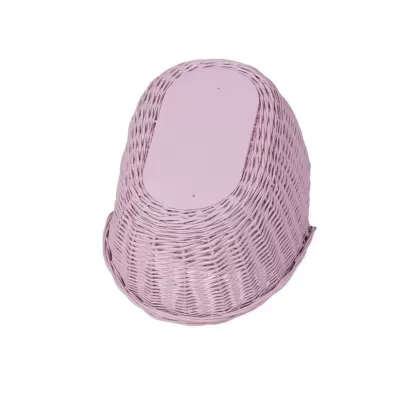 Cesto oval rosa claro de verga visto de baixo
