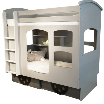 Beliche Infantil em Forma de Carruagem de Comboio com Gavetas e Secretária Beliche Infantil em Forma de Carruagem de Comboio com Gavetas e Secretária