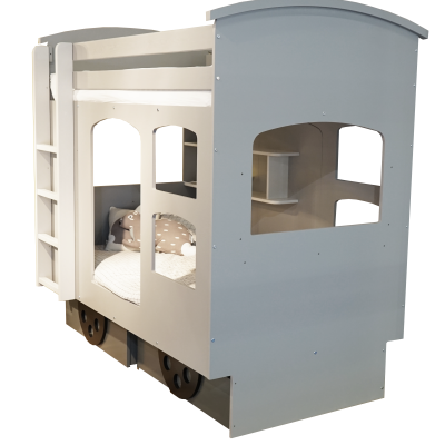 Beliche Infantil em Forma de Carruagem de Comboio com Gavetas e Secretária Beliche Infantil em Forma de Carruagem de Comboio com Gavetas e Secretária