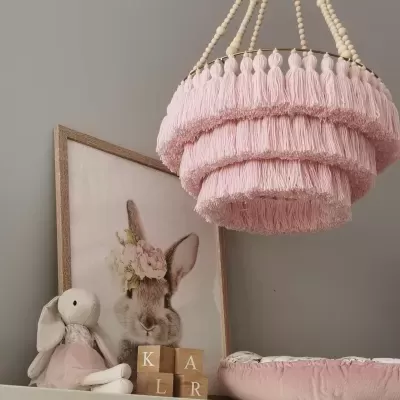 Candeeiro de Teto Boho com Contas e Borlas ROSA