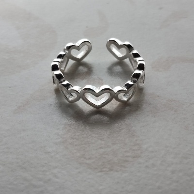 Anel Corações Prateados