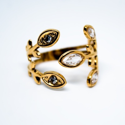 Anel Folha com Brilhante