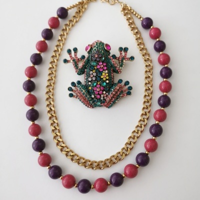 Colar duplo tons rosa e roxo