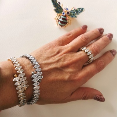 Pulseiras aço com navettes em cristal #82