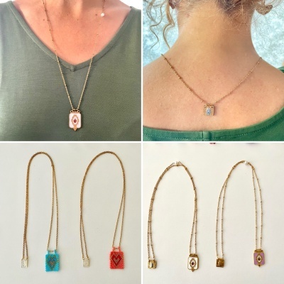 Colar Escapulário com missangas japonesas-  Coração e cruz #16