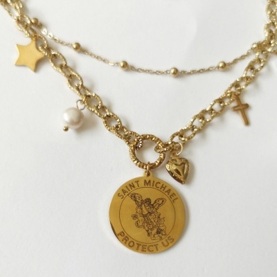 Colar duplo   Arcanjo S. Miguel, em dourado