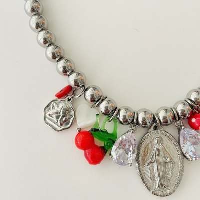 Colar bolinhas e pendentes -  aço e vidro ❤️#4