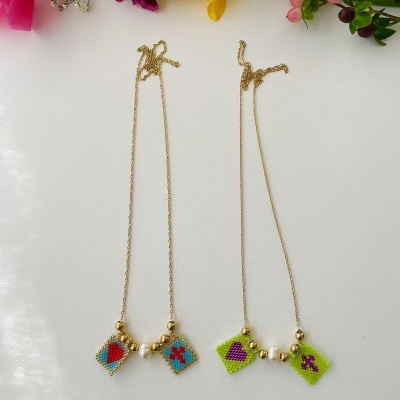 Colar Escapulário com missangas japonesas e pérola barroca -  Coração e cruz #12