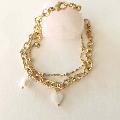 Pulseira para o pé, com pérola e coração