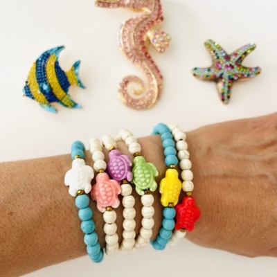 Pulseiras tartarugas, com pedras naturais #127