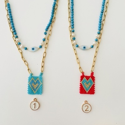 Colar Duplo com pedras naturais, aço e missangas