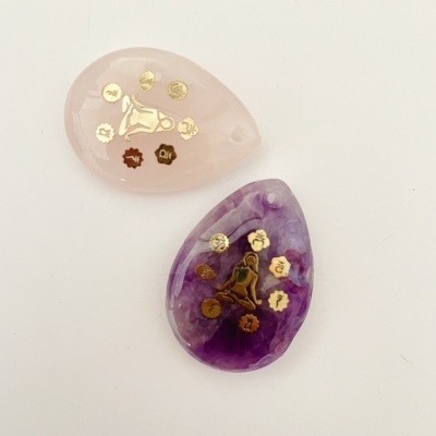 Pendentes em forma de gota - ametista e  quartzo rosa