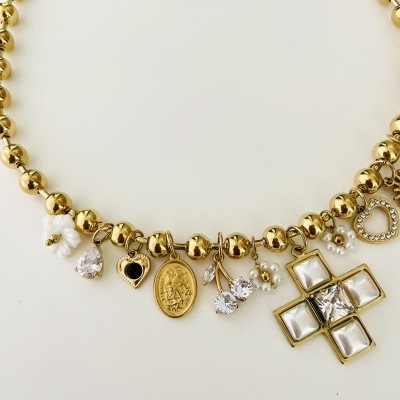 Colar bolinhas e pendentes -  aço e vidro 🌟🤍