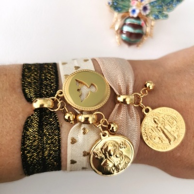 Pulseiras elásticas tons beje e preto #79