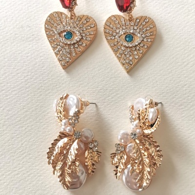 Brincos olho e zircónias e pérolas