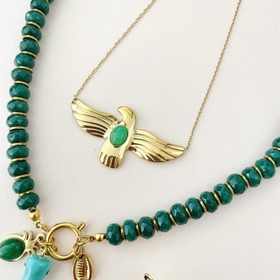 Colar Fénix ou colar "coral" e ananás, em aço