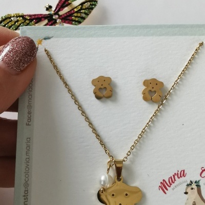 Conjunto colar e brincos - Ursinho