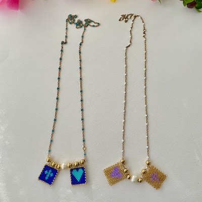 Colar Escapulário com missangas japonesas e pérola barroca - Coração e cruz #17