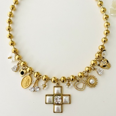 Colar bolinhas e pendentes -  aço e vidro 🌟🤍