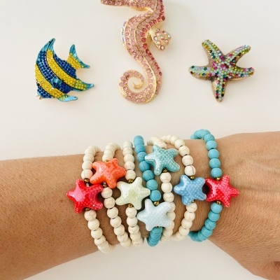 Pulseiras estrelas do mar, com pedras naturais #128