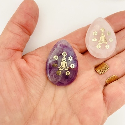 Pendentes em forma de gota - ametista e  quartzo rosa