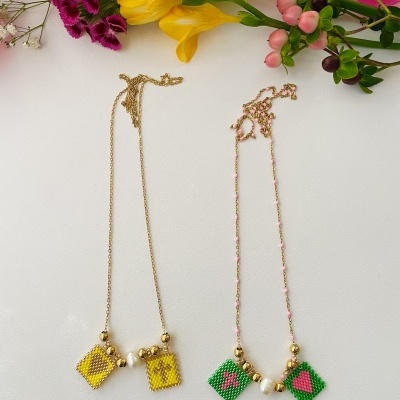 Colar Escapulário com missangas japonesas e pérola barroca - Coração e cruz #19