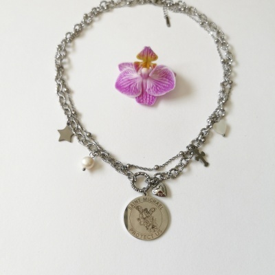 Colar duplo   Arcanjo S. Miguel, em prateado