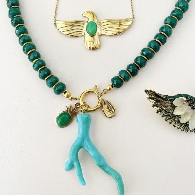 Colar Fénix ou colar "coral" e ananás, em aço