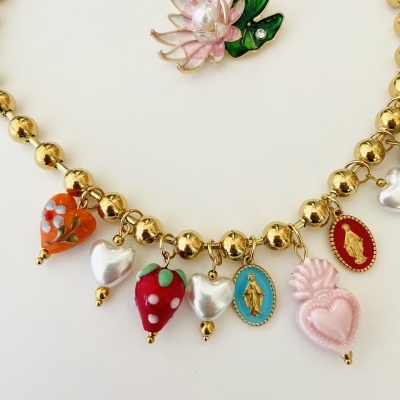 Colar bolinhas e pendentes -  aço e vidro ❤️#7