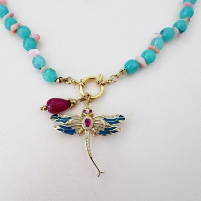 Colar com pedras naturais, com  libelinha   #6