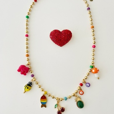 Colar bolinhas e pendentes -  aço e vidro ❤️#4