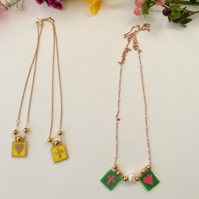 Colar Escapulário com missangas japonesas e pérola barroca - Coração e cruz #19