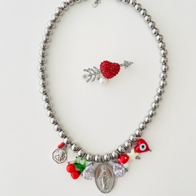 Colar bolinhas e pendentes -  aço e vidro ❤️#4