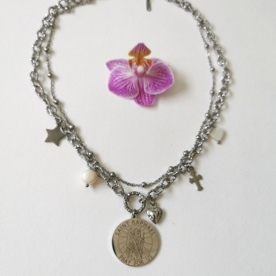 Colar duplo Arcanjo S. Rafael, em prateado