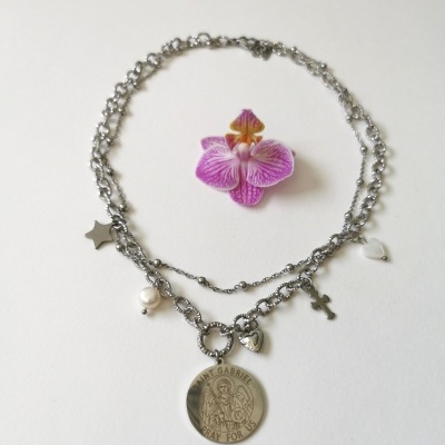 Colar duplo  Arcanjo S. Gabriel, em prateado