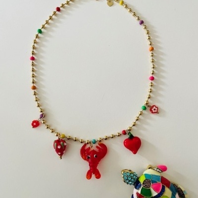 Colar bolinhas e pendentes -  aço e vidro ❤️#14