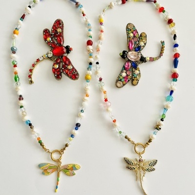 Colares pedras naturais, com  libelinhas   #4