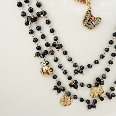 Colar triplo, em aço - preto e cinza