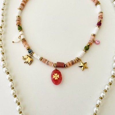 Colar pedras rosa ou colar Abelha