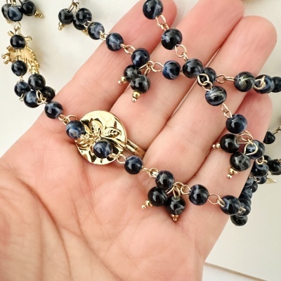 Colar triplo, em aço - preto e cinza