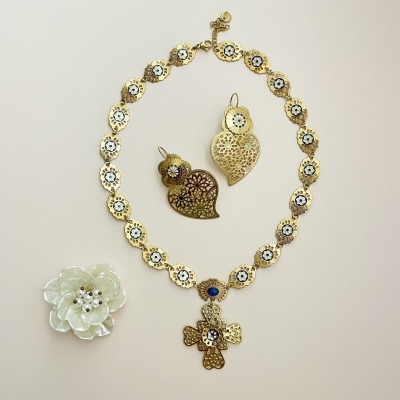 Colar filigrana com cruz - Caramujo ou Brincos